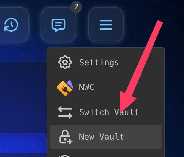 Tap 'New Vault' from the menu