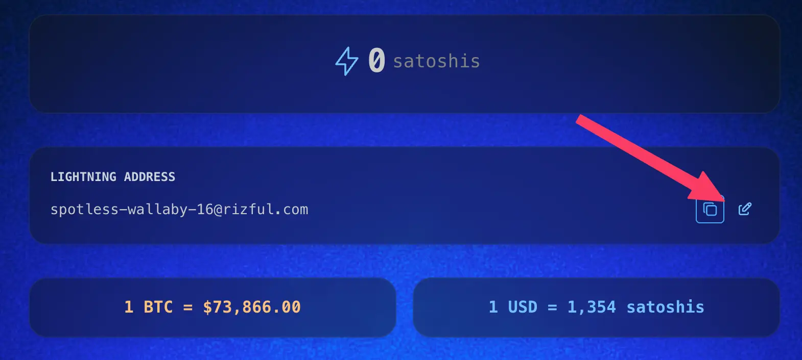 Tap the edit icon to modify your Lightning Address