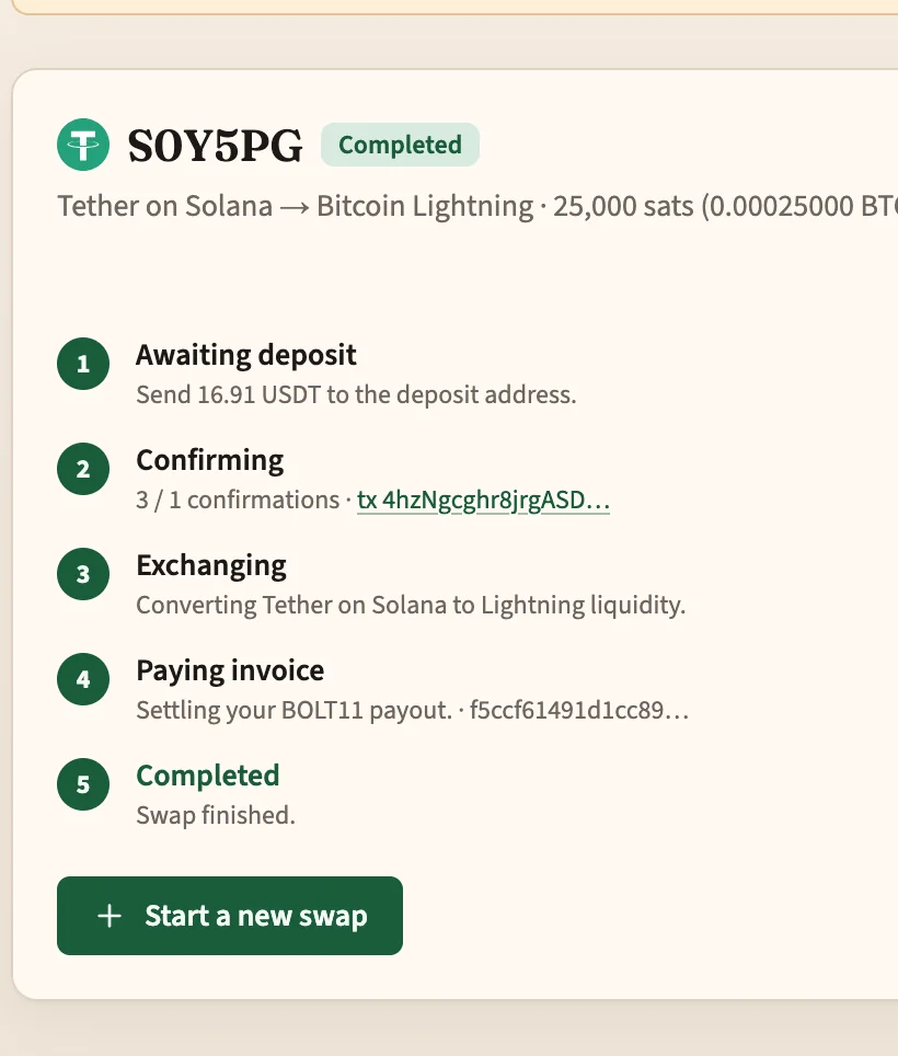 Swap completed on lightning-swap.com