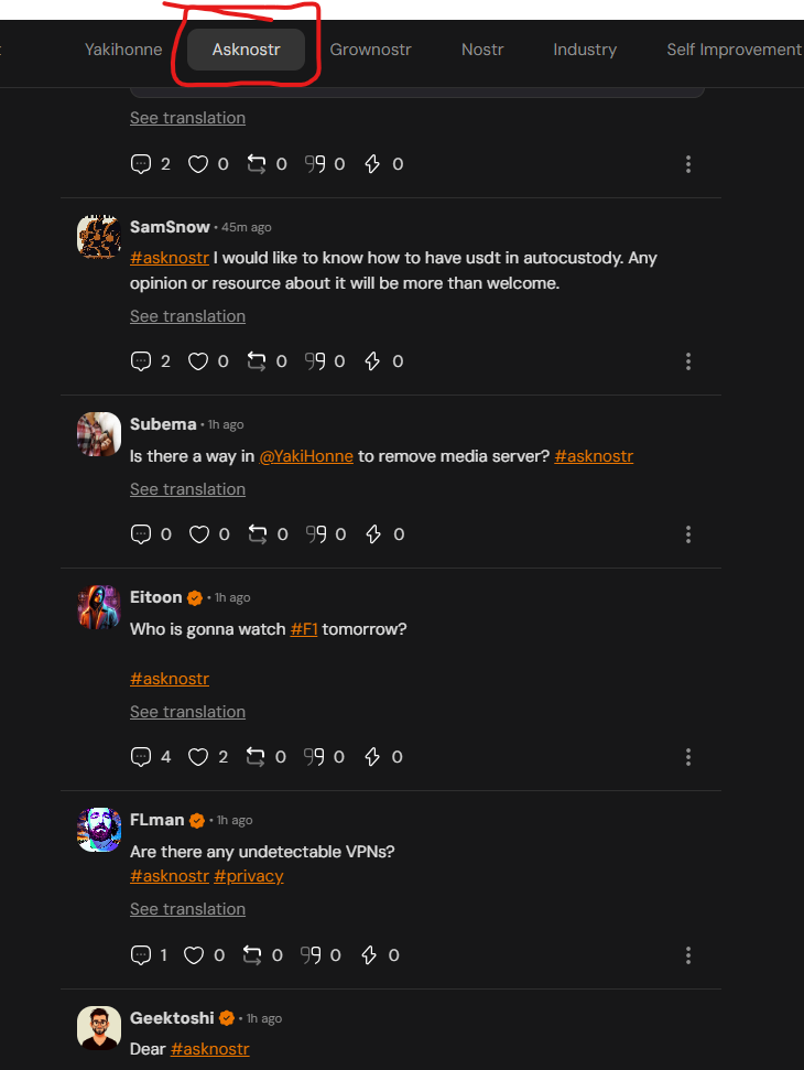 When I view the #asknostr hashtag