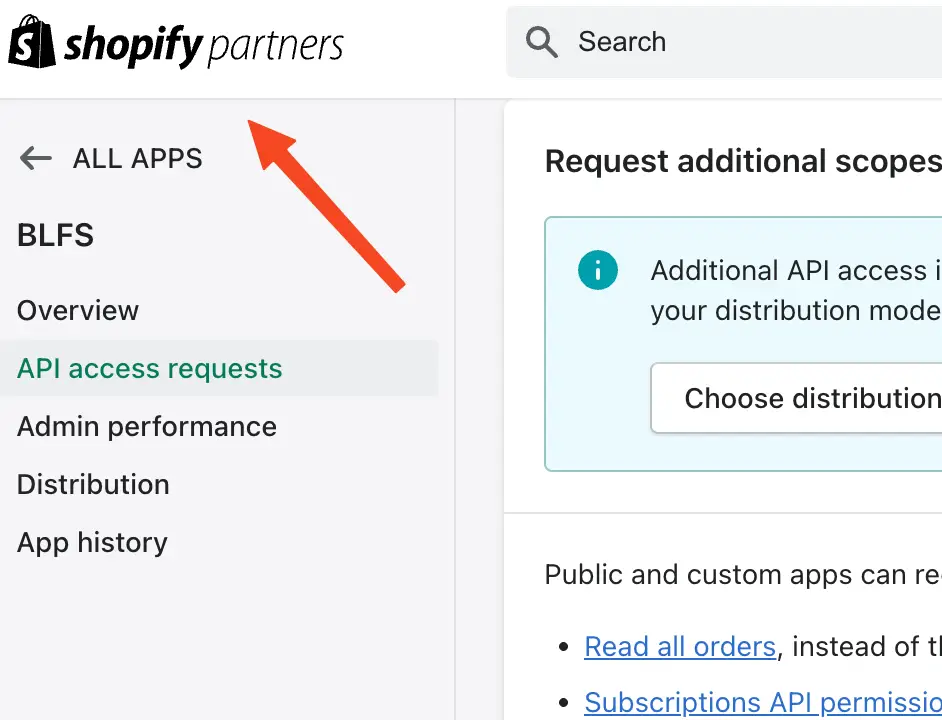 Click the Shopify Partners logo to return to the main Partners page