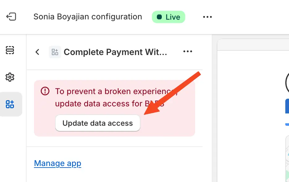Click "Update data access" to grant necessary permissions