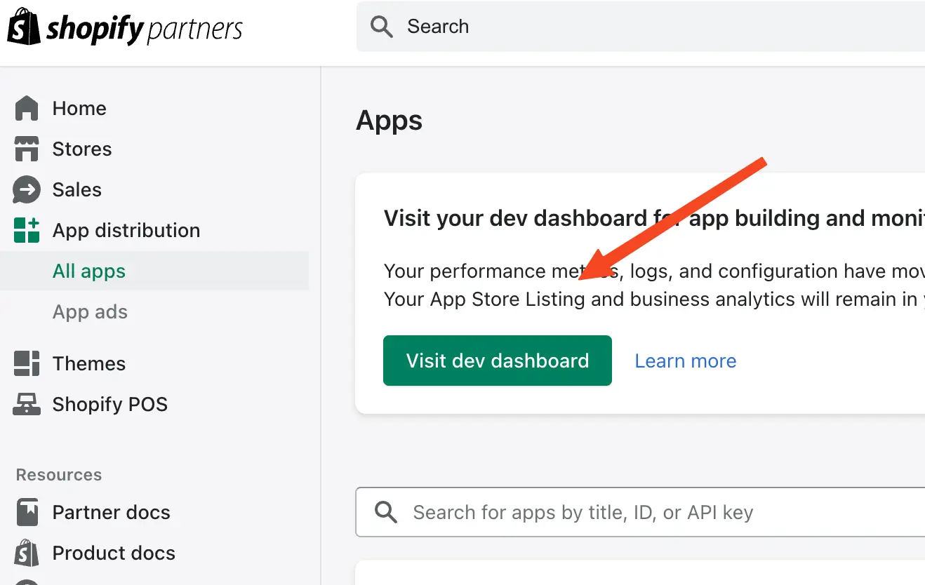 Click "Visit dev dashboard"