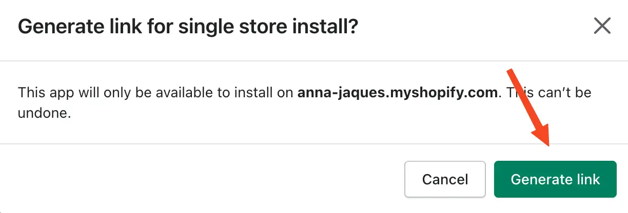 Confirm and click "Generate link" to create the custom installation URL