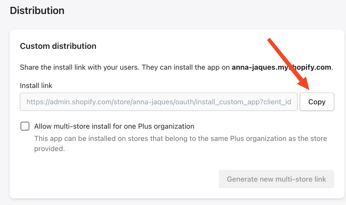 Copy the custom distribution link and provide it to your merchant for installation