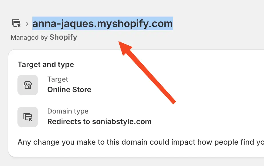Copy the domain ending with "myshopify.com"