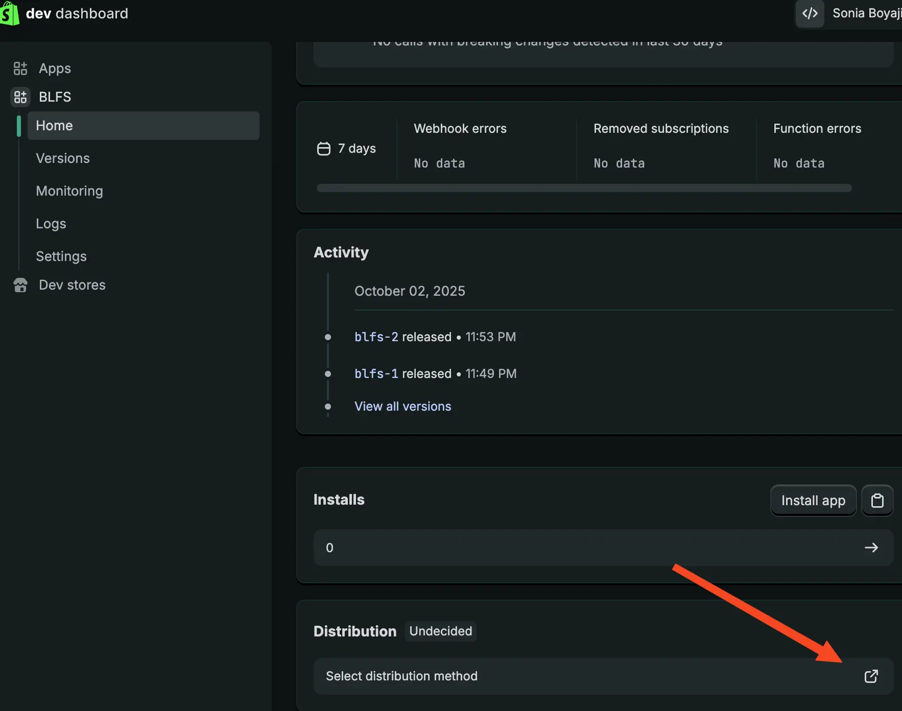 In the dev dashboard, click the "Select Distribution Method" button