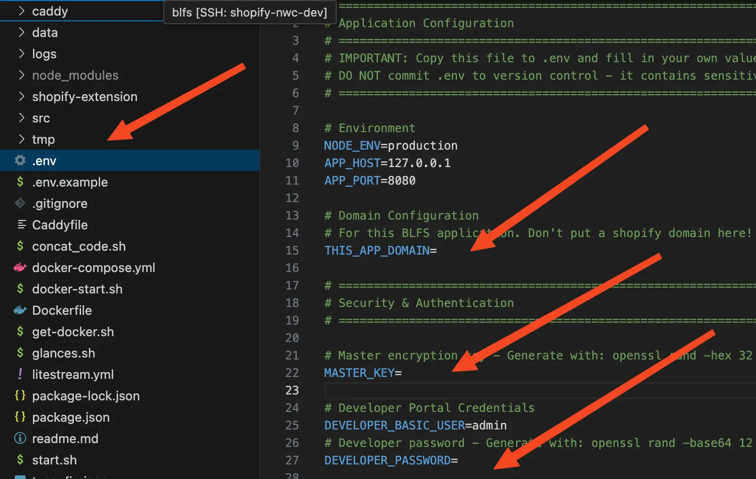 We need to set these 3 variables in the ".env" file