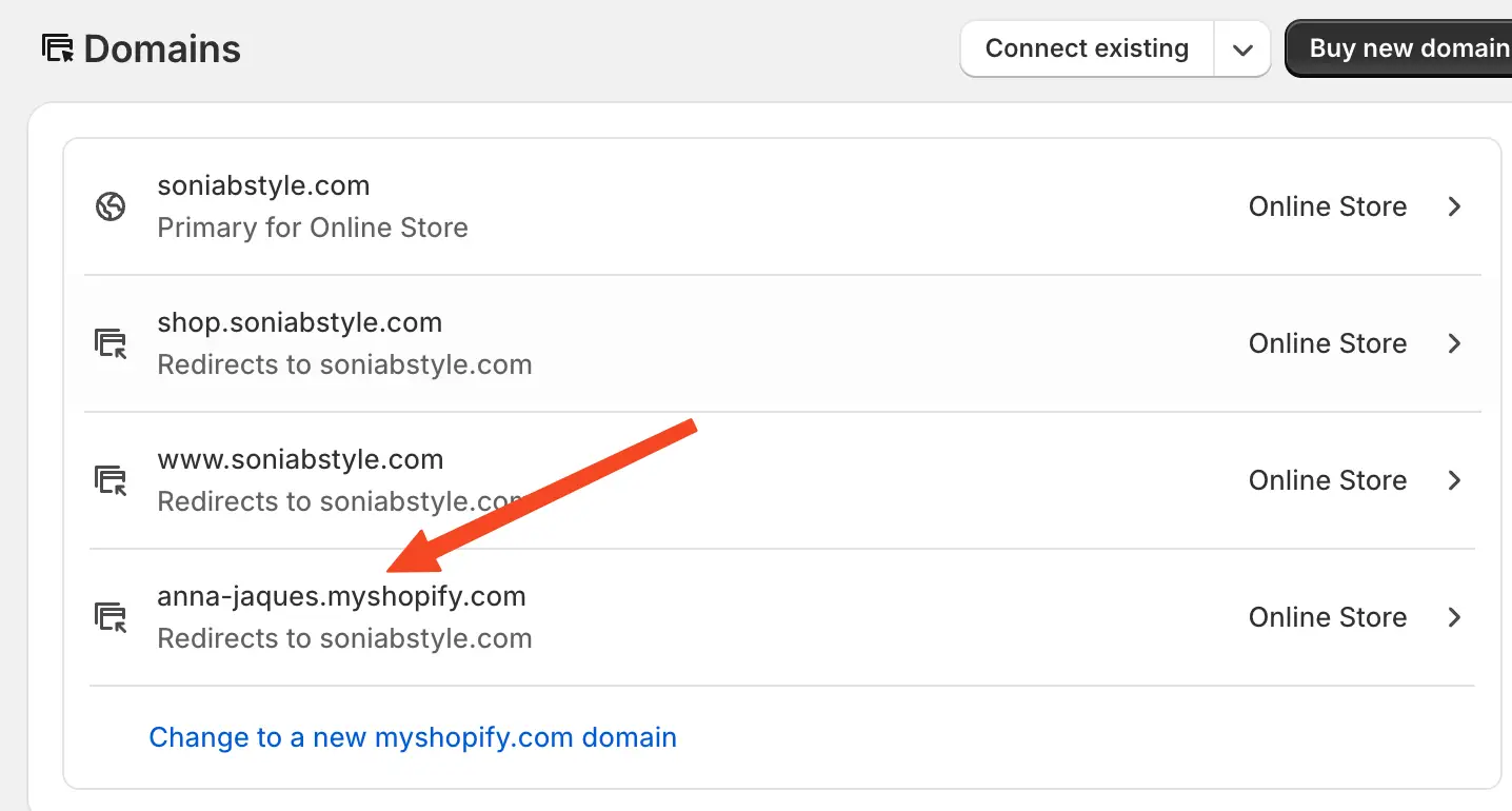Find the domain ending with ".myshopify.com"
