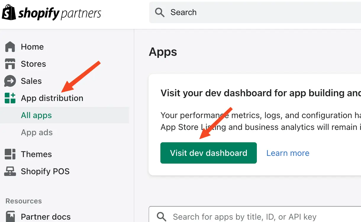 Go back to App distribution and click "Visit dev dashboard"
