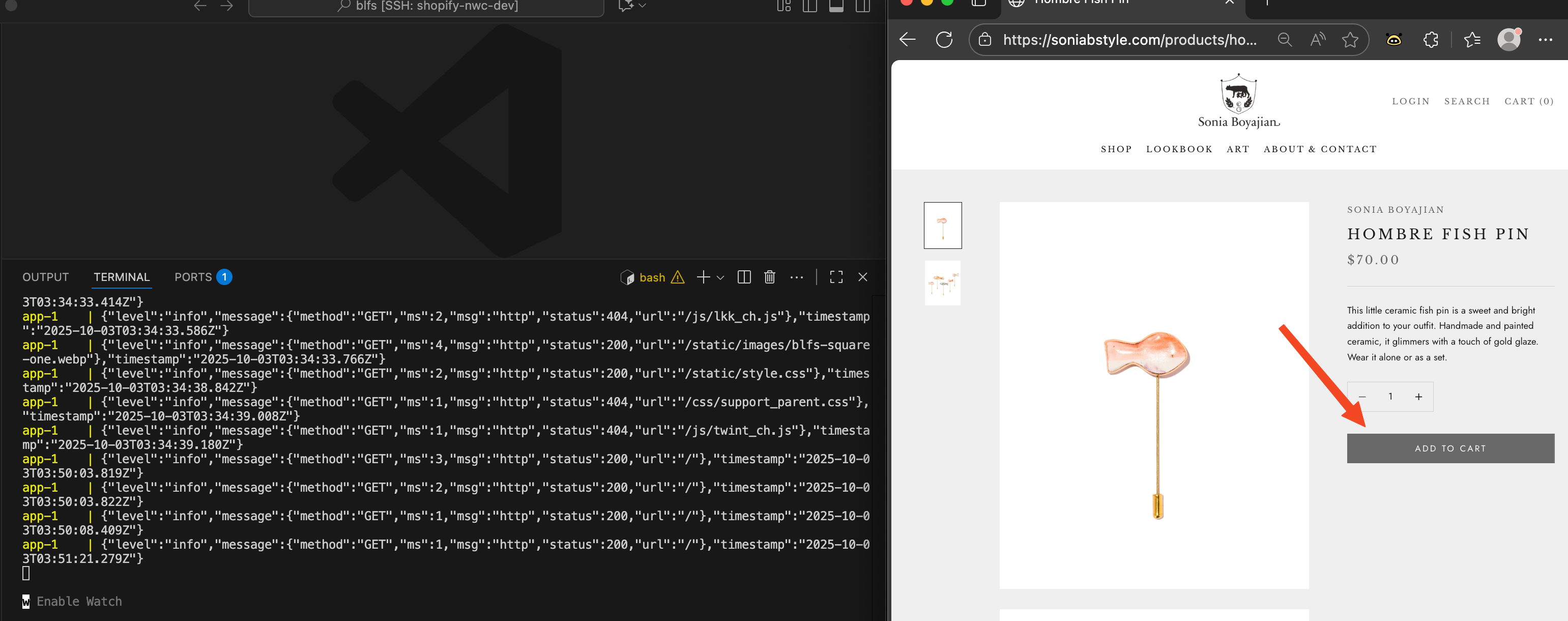Navigate to an item and click "Add to cart"