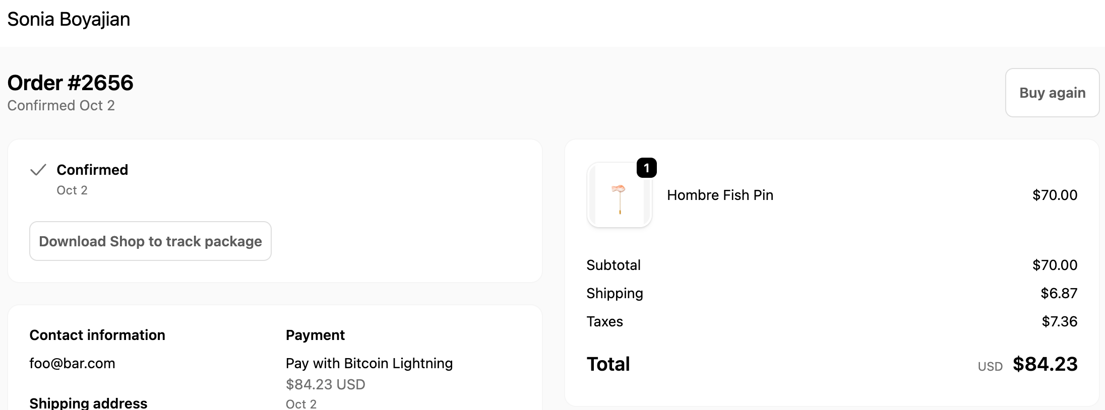 Payment successful confirmation screen
