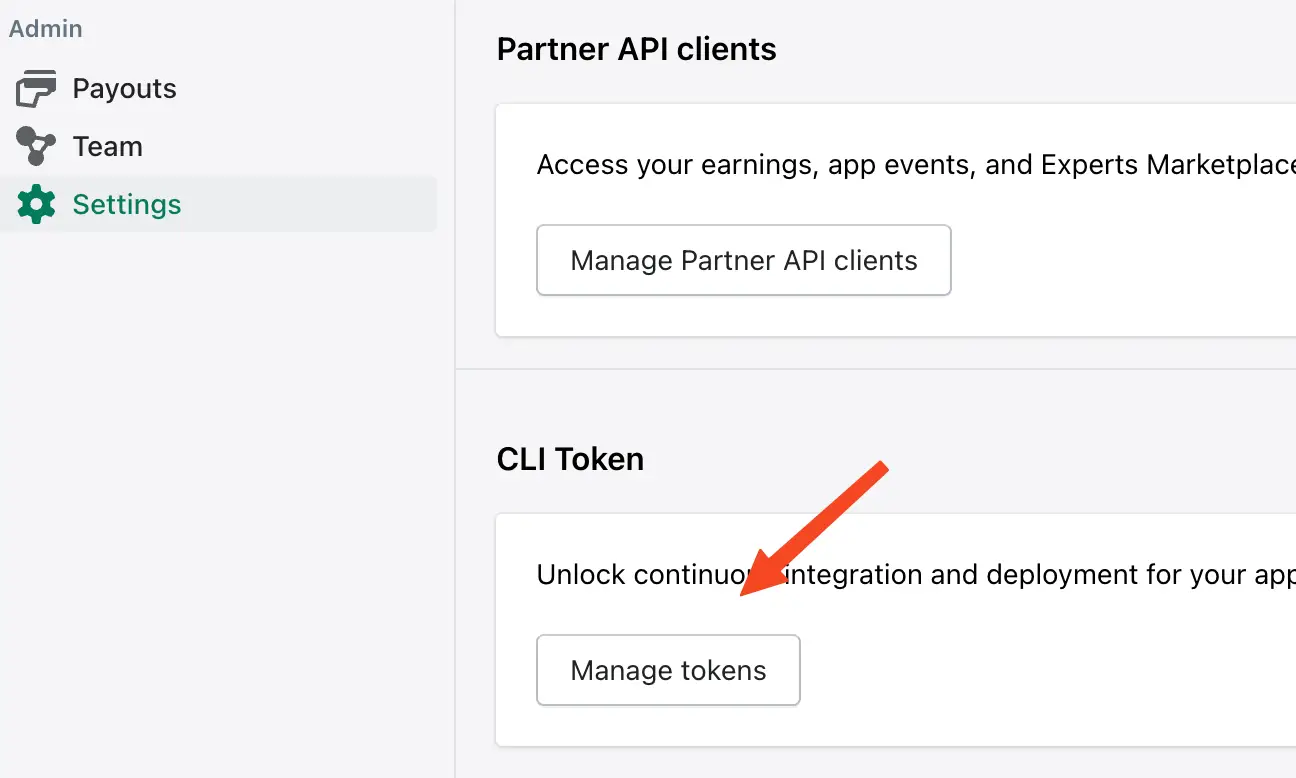 Scroll down and click "Manage tokens" to access API token management