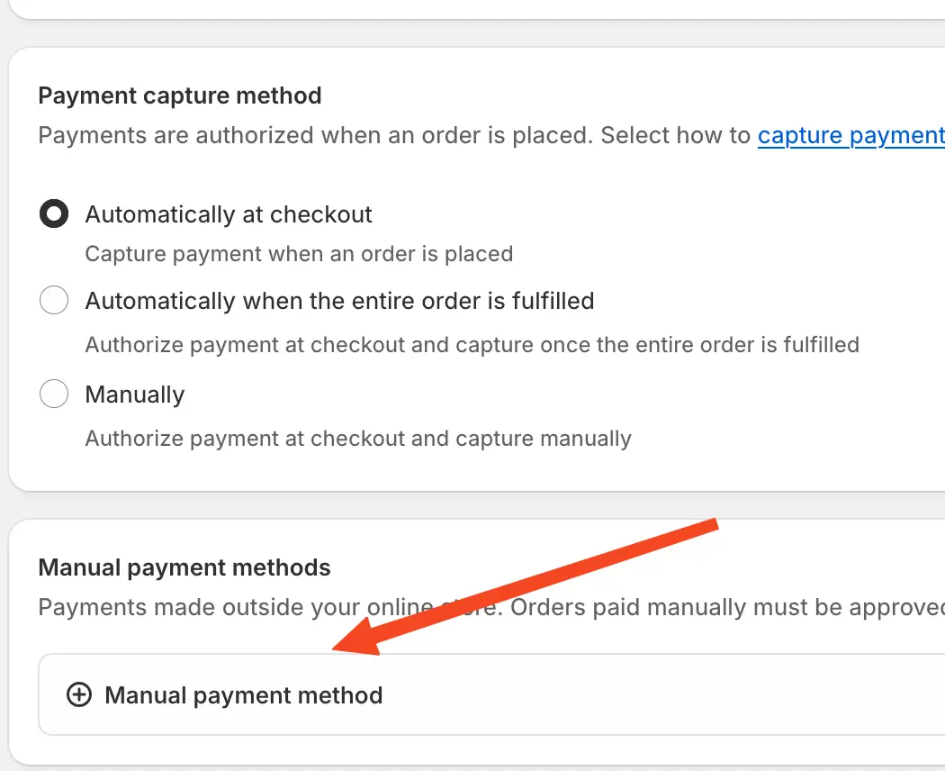 Scroll down to the "Manual payment methods" section