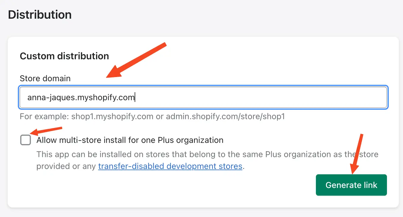 Enter the merchant store domain and uncheck the box for specific store linking
