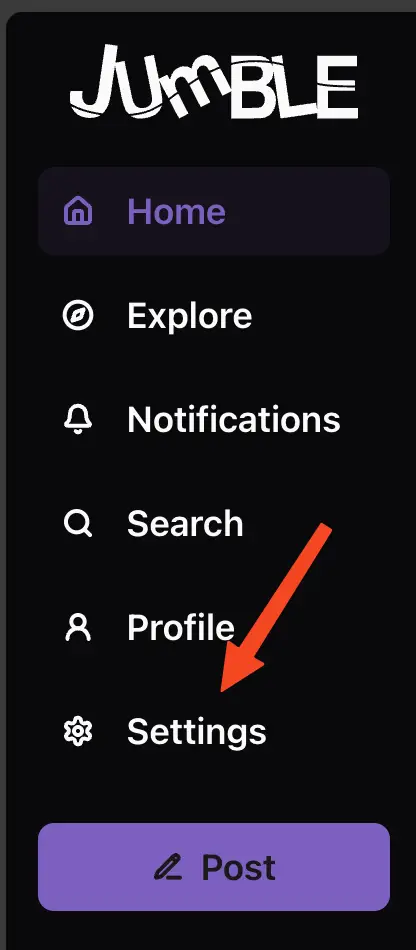 In Jumble.social, tap Settings