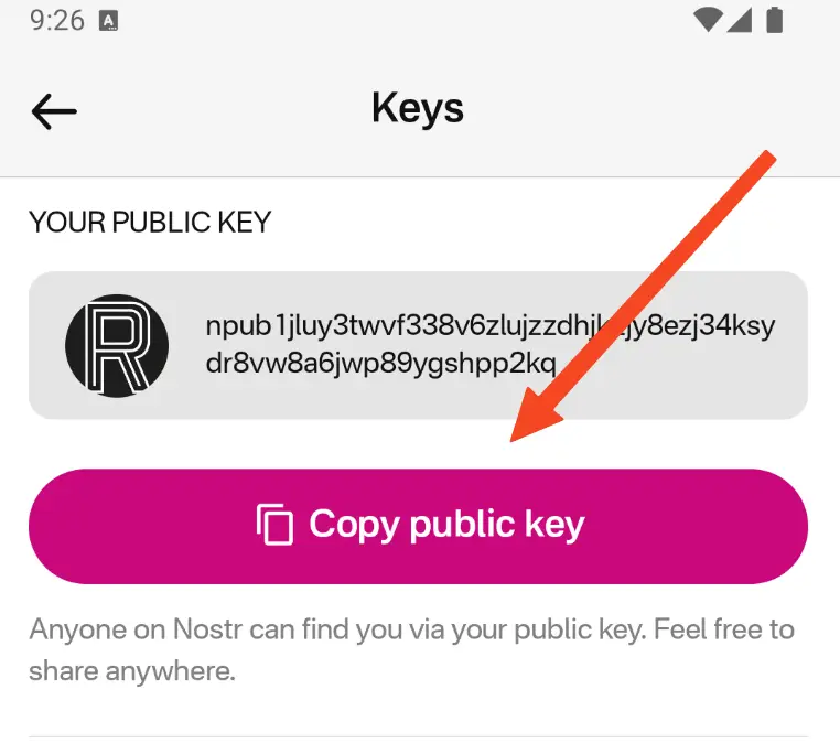 Copy your public key from Primal to your clipboard