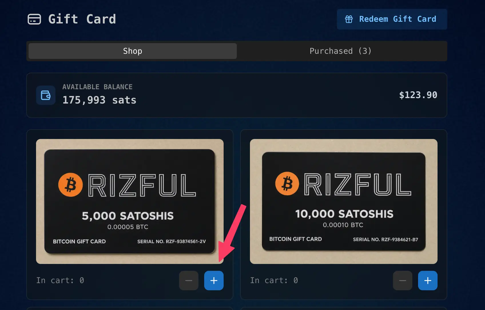 Choose an amount and add it to your cart.