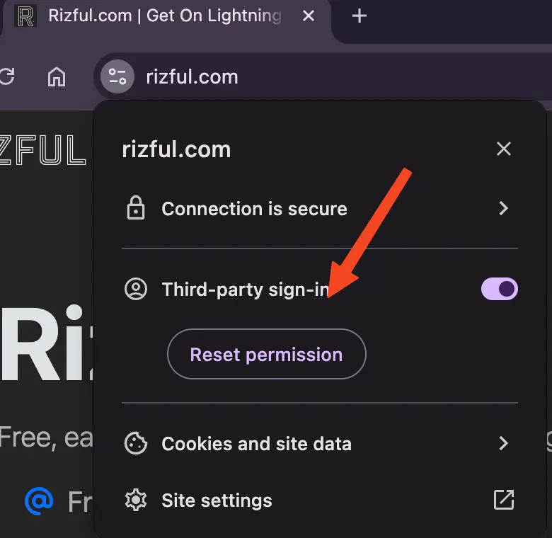 Reset Rizful's permissions in your browser settings
