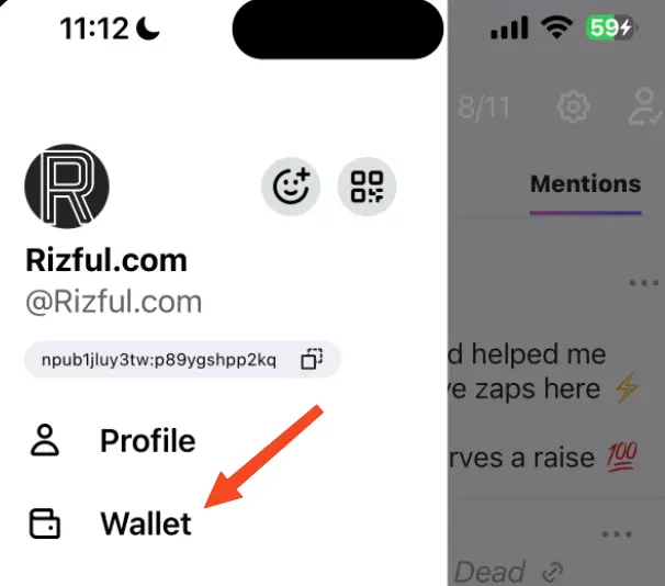 Open Damus settings and choose Wallet