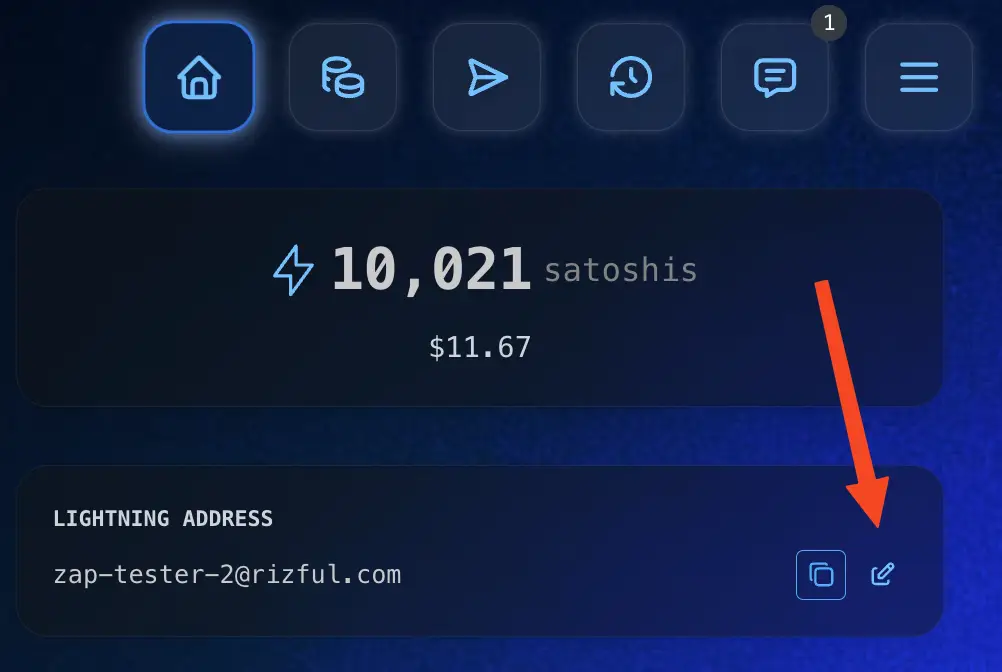 Click the 'edit' icon next to your Lightning Address