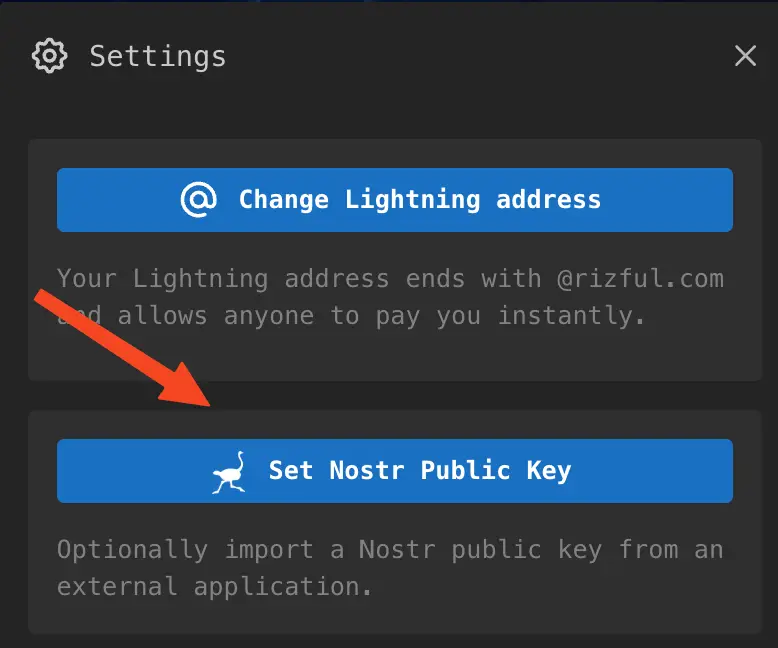 Choose 'Set Nostr Public Key'