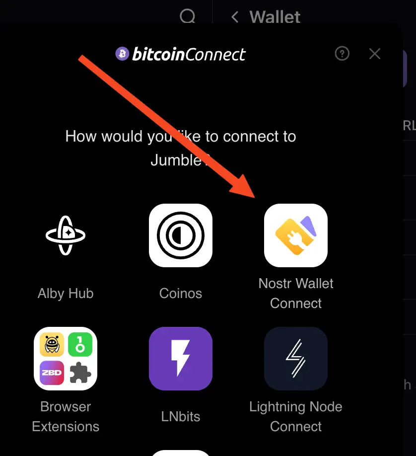 Choose 'Nostr Wallet Connect'