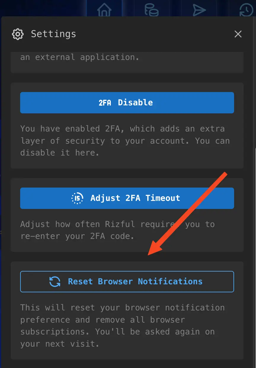 Reset all browser notifications in Rizful's settings