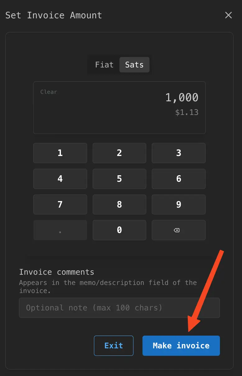 Enter an amount, and make the invoice