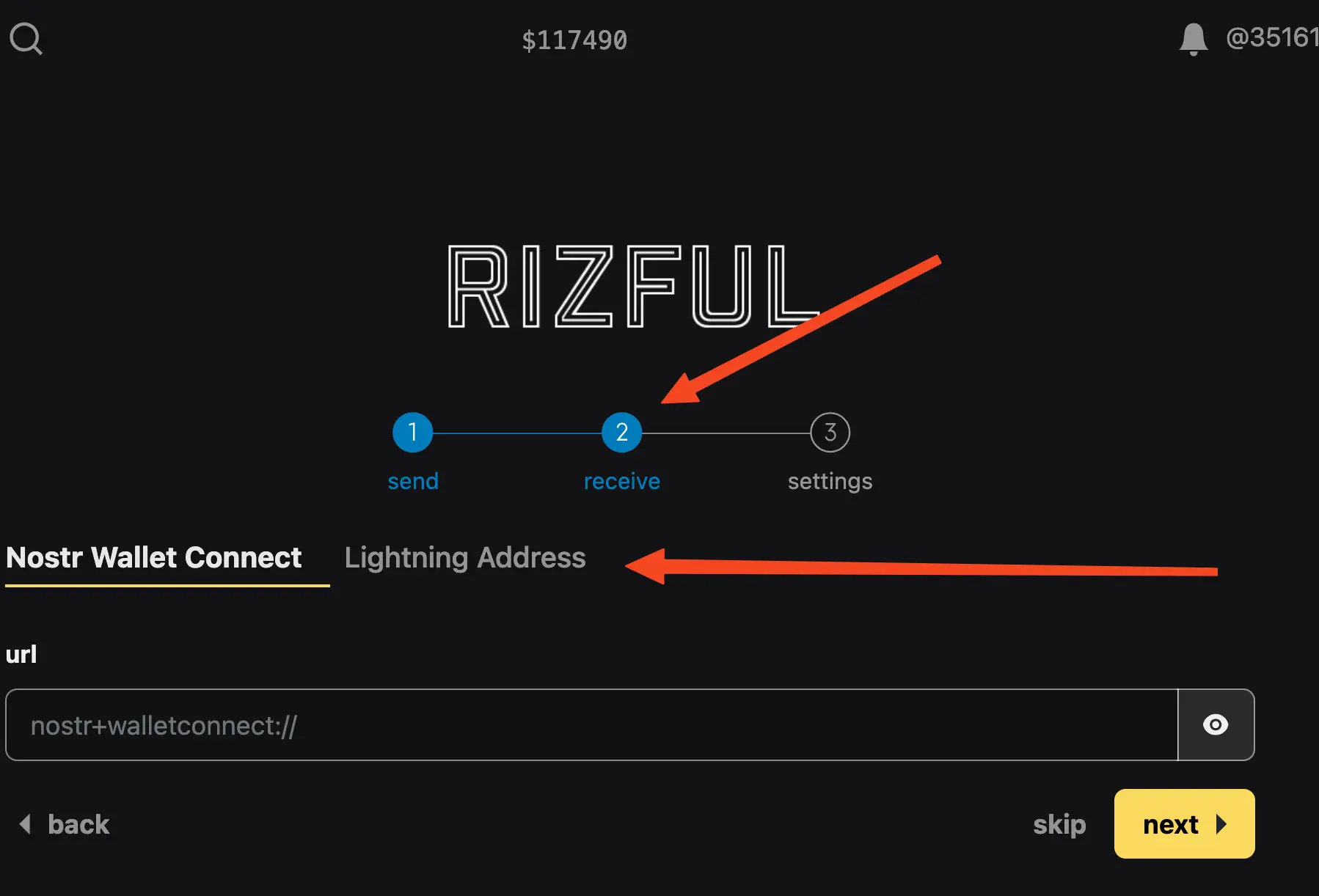 You are now on STEP 2. Click 'Lightning Address'