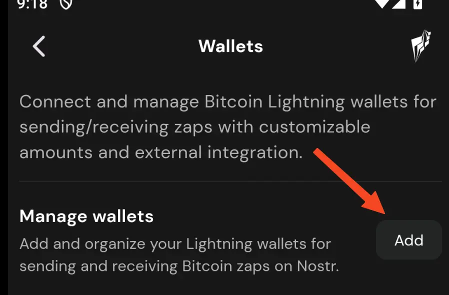 Tap 'Add' to add a new wallet