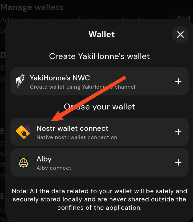 Choose 'Nostr wallet connect'