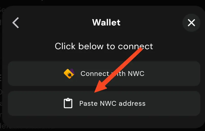 Tap 'Paste NWC address' and paste your Rizful connection code